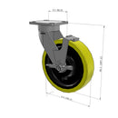 8"x2" Kingpinless Ergonomic Caster – USA Rig, Heavy-Duty Polyurethane Wheel, Side Brake