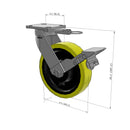 8"x2" Kingpinless Ergonomic Caster – USA Rig, Heavy-Duty Polyurethane Wheel, Metal Face Brake, Swivel Lock