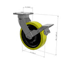 8"x2" Kingpinless Ergonomic Caster – USA Rig, Heavy-Duty Polyurethane Wheel, Metal Face Brake