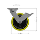 8"x2" Kingpinless Ergonomic Caster – USA Rig, Heavy-Duty Polyurethane Wheel, Face Brake