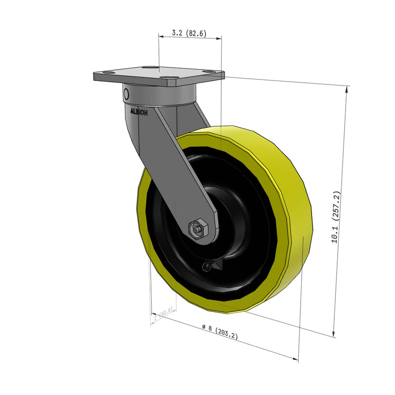 8"x2" Kingpinless Ergonomic Caster – USA Rig, Heavy-Duty Polyurethane Wheel