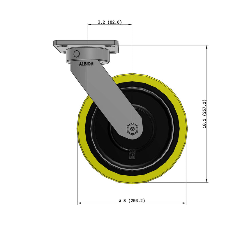 8"x2" Kingpinless Ergonomic Caster – USA Rig, Heavy-Duty Polyurethane Wheel