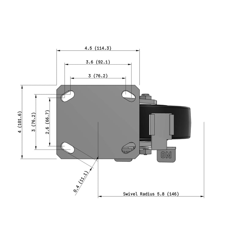 6"x2" Kingpinless Ergonomic Caster – USA Rig, Trionix Steel Replacement Wheel, Side Brake