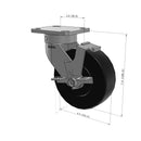 6"x2" Kingpinless Ergonomic Caster – USA Rig, Trionix Steel Replacement Wheel, Side Brake