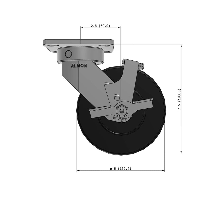 6"x2" Kingpinless Ergonomic Caster – USA Rig, Trionix Steel Replacement Wheel, Side Brake