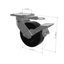 6"x2" Kingpinless Ergonomic Caster – USA Rig, Trionix Steel Replacement Wheel, Metal Face Brake, Swivel Lock