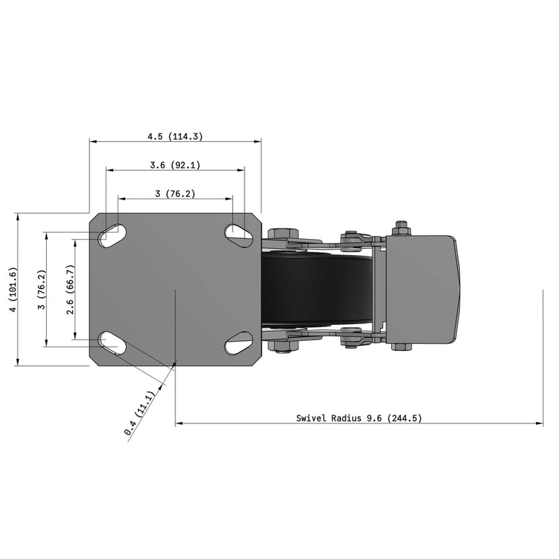 6"x2" Kingpinless Ergonomic Caster – USA Rig, Trionix Steel Replacement Wheel, Metal Face Brake