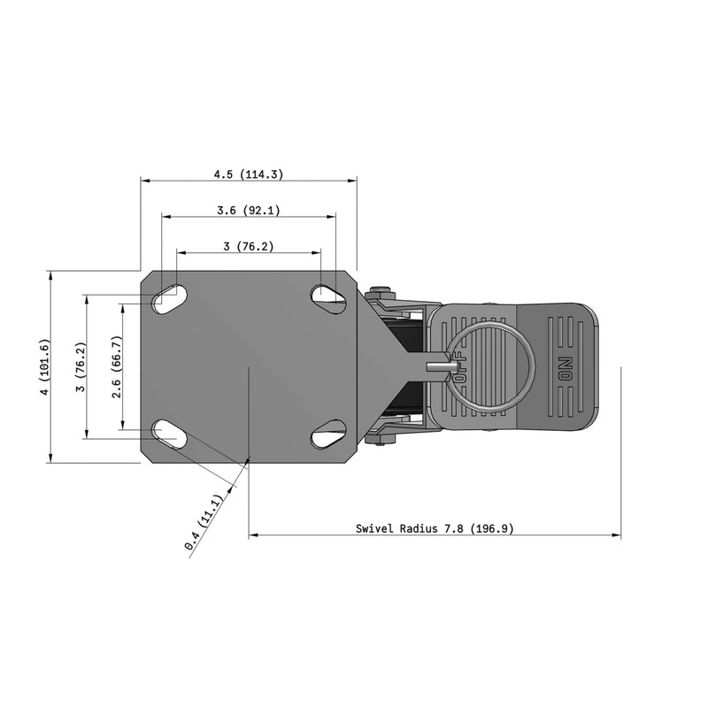 6"x2" Kingpinless Ergonomic Caster – USA Rig, Trionix Steel Replacement Wheel, Face Brake, Swivel Lock