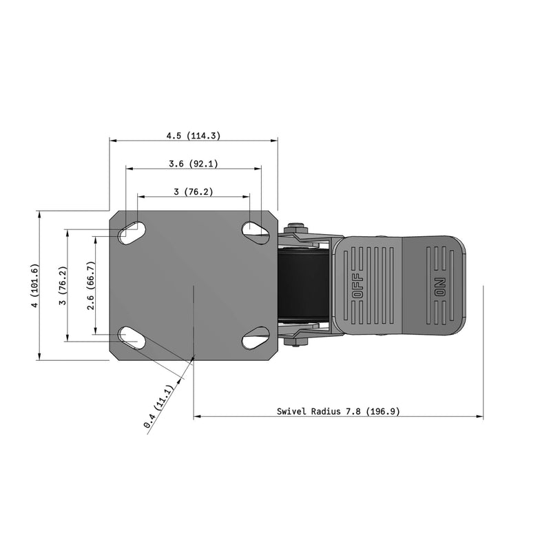 6"x2" Kingpinless Ergonomic Caster – USA Rig, Trionix Steel Replacement Wheel, Face Brake