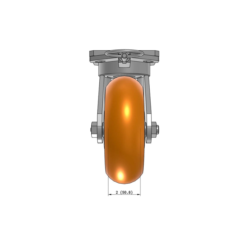 6"x2" Kingpinless Ergonomic Caster – USA Rig, MAX-Efficiency Orange Poly Wheel, Swivel Lock