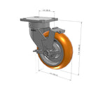 6"x2" Kingpinless Ergonomic Caster – USA Rig, MAX-Efficiency Orange Poly Wheel, Side Brake