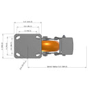 6"x2" Kingpinless Ergonomic Caster – USA Rig, MAX-Efficiency Orange Poly Wheel, Metal Face Brake