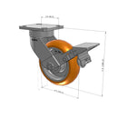 6"x2" Kingpinless Ergonomic Caster – USA Rig, MAX-Efficiency Orange Poly Wheel, Metal Face Brake