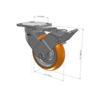 6"x2" Kingpinless Ergonomic Caster – USA Rig, MAX-Efficiency Orange Poly Wheel, Face Brake, Swivel Lock