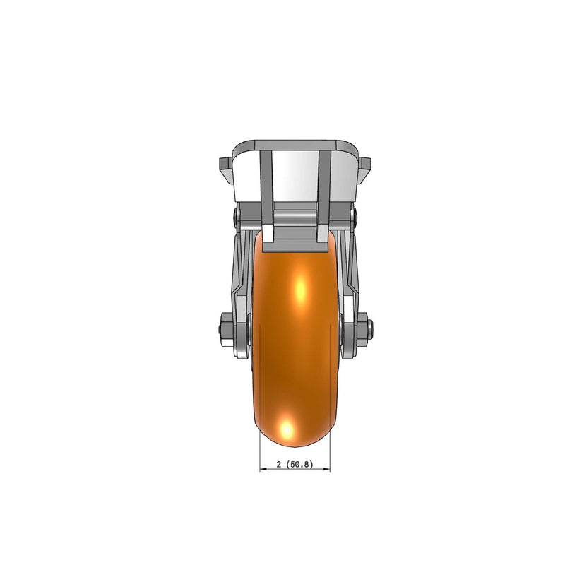 6"x2" Kingpinless Ergonomic Caster – USA Rig, MAX-Efficiency Orange Poly Wheel, Face Brake