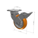 6"x2" Kingpinless Ergonomic Caster – USA Rig, MAX-Efficiency Orange Poly Wheel, Face Brake