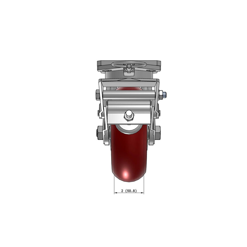 6"x2" Kingpinless Ergonomic Caster – USA Rig, MAX-Efficiency Maroon Poly Wheel, Metal Face Brake, Swivel Lock
