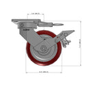 6"x2" Kingpinless Ergonomic Caster – USA Rig, MAX-Efficiency Maroon Poly Wheel, Metal Face Brake, Swivel Lock