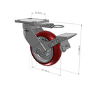 6"x2" Kingpinless Ergonomic Caster – USA Rig, MAX-Efficiency Maroon Poly Wheel, Metal Face Brake, Swivel Lock