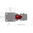 6"x2" Kingpinless Ergonomic Caster – USA Rig, MAX-Efficiency Maroon Poly Wheel, Metal Face Brake