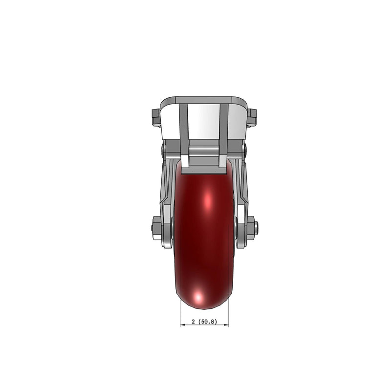 6"x2" Kingpinless Ergonomic Caster – USA Rig, MAX-Efficiency Maroon Poly Wheel, Face Brake, Swivel Lock