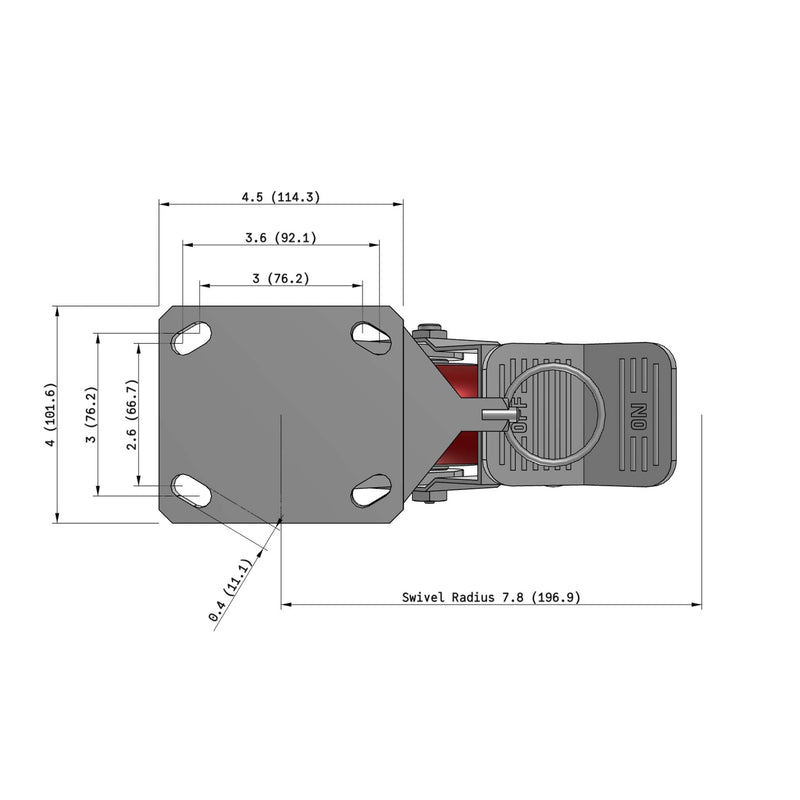 6"x2" Kingpinless Ergonomic Caster – USA Rig, MAX-Efficiency Maroon Poly Wheel, Face Brake, Swivel Lock