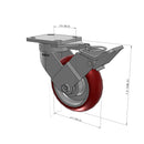 6"x2" Kingpinless Ergonomic Caster – USA Rig, MAX-Efficiency Maroon Poly Wheel, Face Brake, Swivel Lock