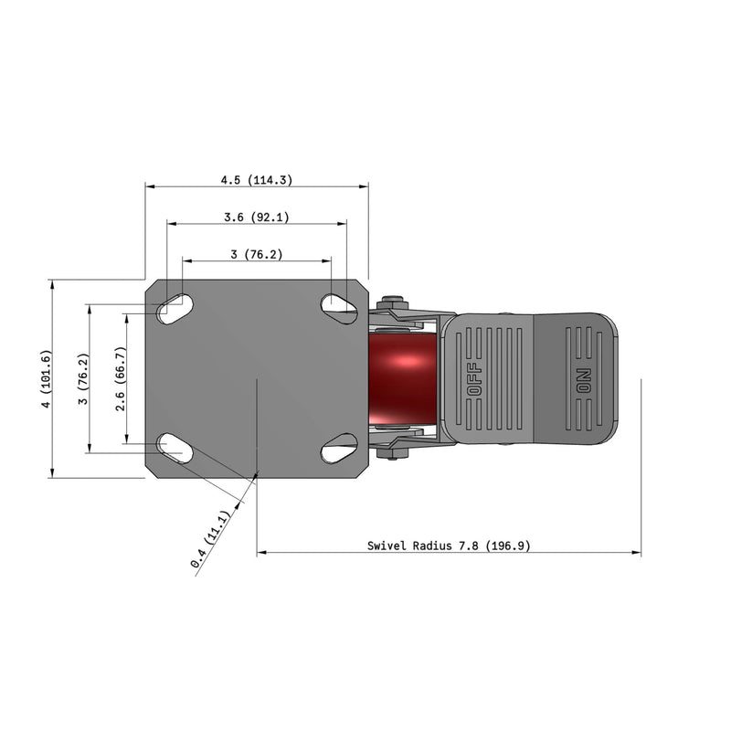 6"x2" Kingpinless Ergonomic Caster – USA Rig, MAX-Efficiency Maroon Poly Wheel, Face Brake