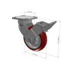 6"x2" Kingpinless Ergonomic Caster – USA Rig, MAX-Efficiency Maroon Poly Wheel, Face Brake