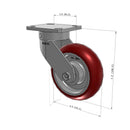 6"x2" Kingpinless Ergonomic Caster – USA Rig, MAX-Efficiency Maroon Poly Wheel