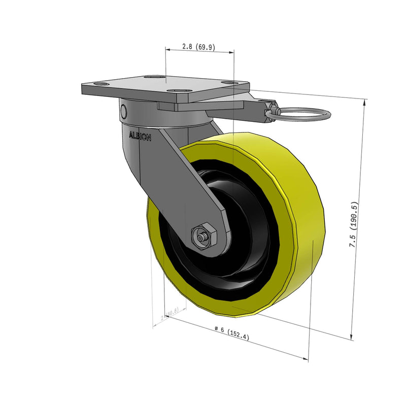 6"x2" Kingpinless Ergonomic Caster – USA Rig, Heavy-Duty Polyurethane Wheel, Swivel Lock