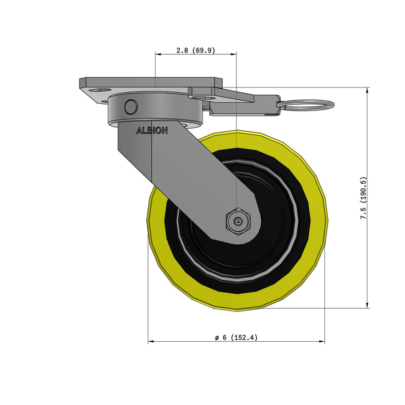 6"x2" Kingpinless Ergonomic Caster – USA Rig, Heavy-Duty Polyurethane Wheel, Swivel Lock