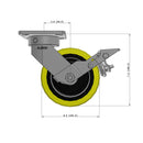 6"x2" Kingpinless Ergonomic Caster – USA Rig, Heavy-Duty Polyurethane Wheel, Metal Face Brake