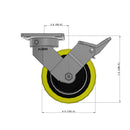 6"x2" Kingpinless Ergonomic Caster – USA Rig, Heavy-Duty Polyurethane Wheel, Face Brake