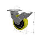 6"x2" Kingpinless Ergonomic Caster – USA Rig, Heavy-Duty Polyurethane Wheel, Face Brake