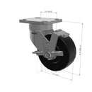 5"x2" Kingpinless Ergonomic Caster – USA Rig, Trionix Steel Replacement Wheel, Side Brake