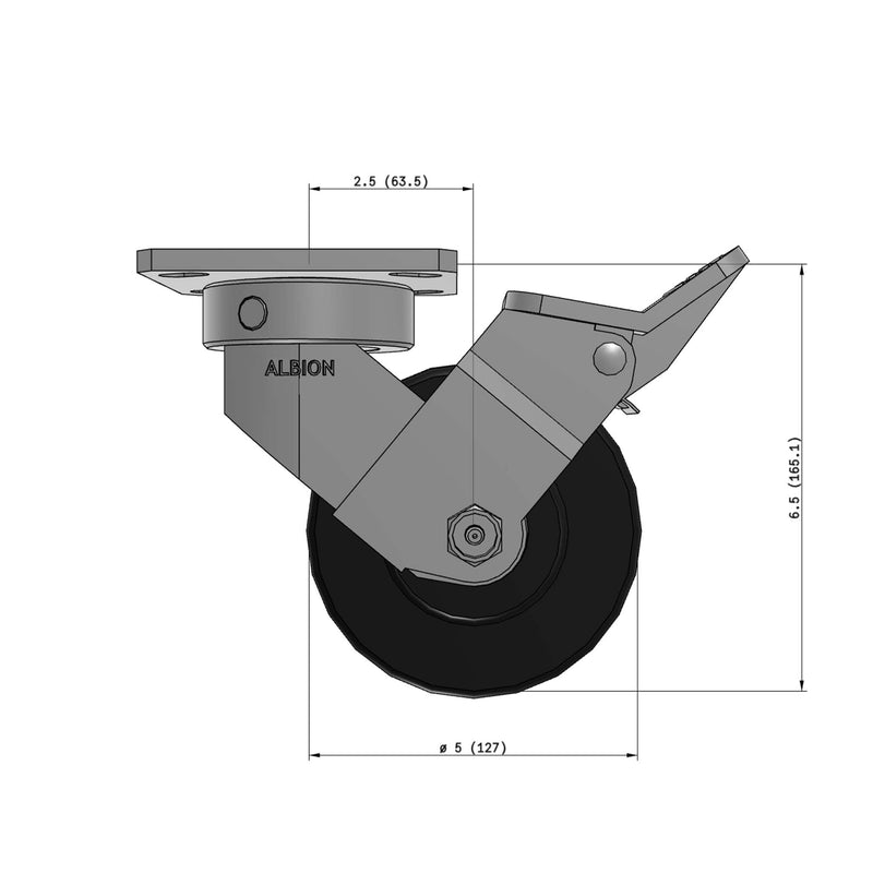 5"x2" Kingpinless Ergonomic Caster – USA Rig, Trionix Steel Replacement Wheel, Face Brake