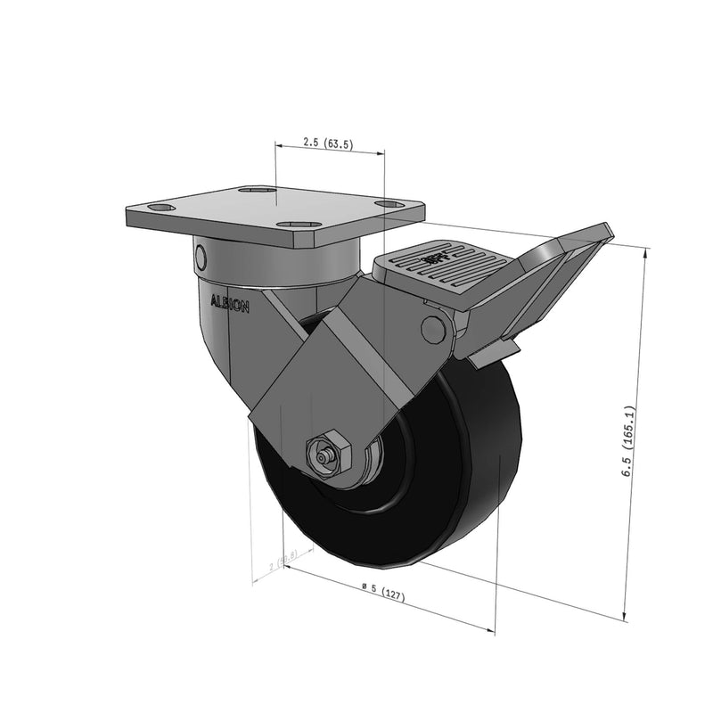 5"x2" Kingpinless Ergonomic Caster – USA Rig, Trionix Steel Replacement Wheel, Face Brake