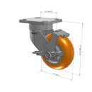 5"x2" Kingpinless Ergonomic Caster – USA Rig, MAX-Efficiency Orange Poly Wheel, Side Brake