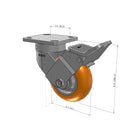 5"x2" Kingpinless Ergonomic Caster – USA Rig, MAX-Efficiency Orange Poly Wheel, Face Brake