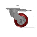 5"x2" Kingpinless Ergonomic Caster – USA Rig, MAX-Efficiency Maroon Poly Wheel, Swivel Lock