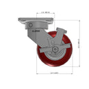 5"x2" Kingpinless Ergonomic Caster – USA Rig, MAX-Efficiency Maroon Poly Wheel, Side Brake
