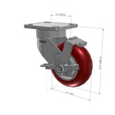 5"x2" Kingpinless Ergonomic Caster – USA Rig, MAX-Efficiency Maroon Poly Wheel, Side Brake