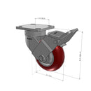 5"x2" Kingpinless Ergonomic Caster – USA Rig, MAX-Efficiency Maroon Poly Wheel, Face Brake