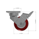 5"x2" Kingpinless Ergonomic Caster – USA Rig, MAX-Efficiency Maroon Poly Wheel, Face Brake