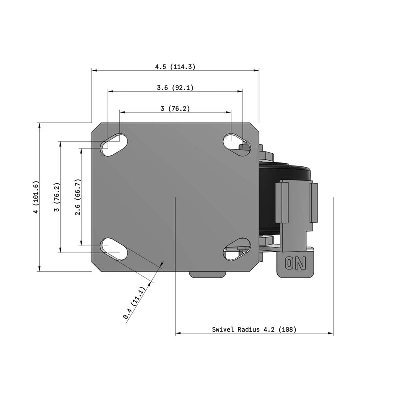 4"x2" Kingpinless Ergonomic Caster – USA Rig, Trionix Steel Replacement Wheel, Side Brake