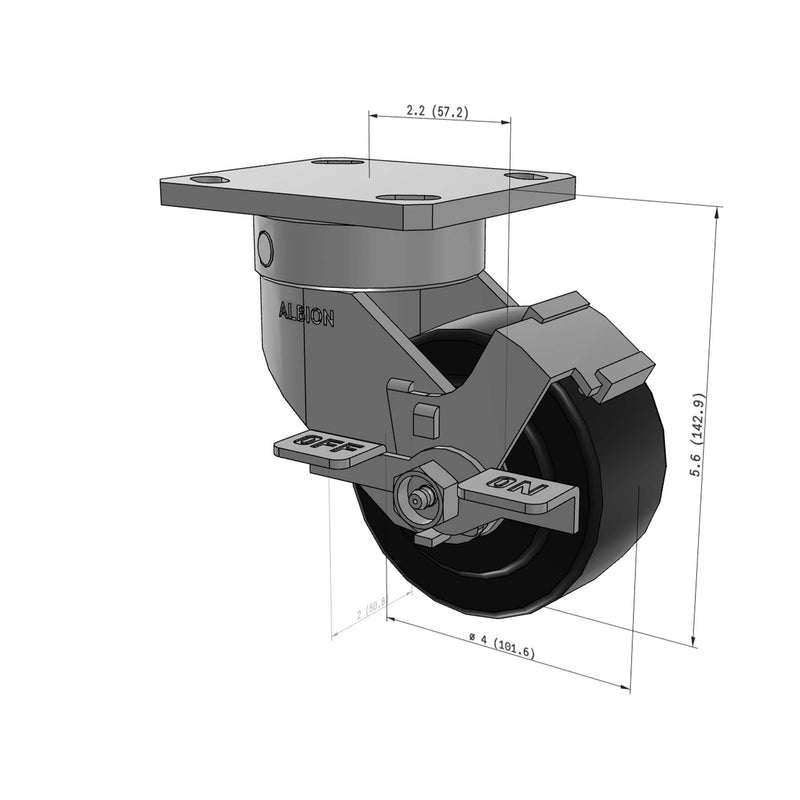 4"x2" Kingpinless Ergonomic Caster – USA Rig, Trionix Steel Replacement Wheel, Side Brake