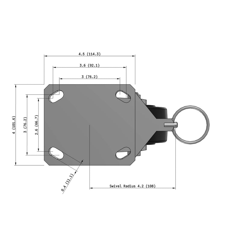4"x2" Kingpinless Ergonomic Caster – USA Rig, Trionix Steel Replacement Wheel, Swivel Lock