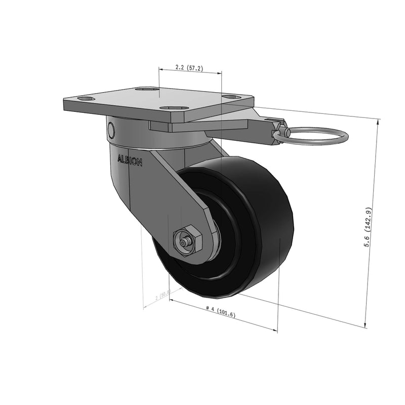 4"x2" Kingpinless Ergonomic Caster – USA Rig, Trionix Steel Replacement Wheel, Swivel Lock