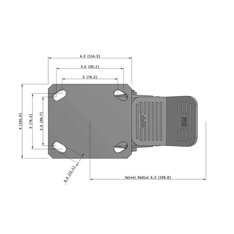 4"x2" Kingpinless Ergonomic Caster – USA Rig, Trionix Steel Replacement Wheel, Face Brake
